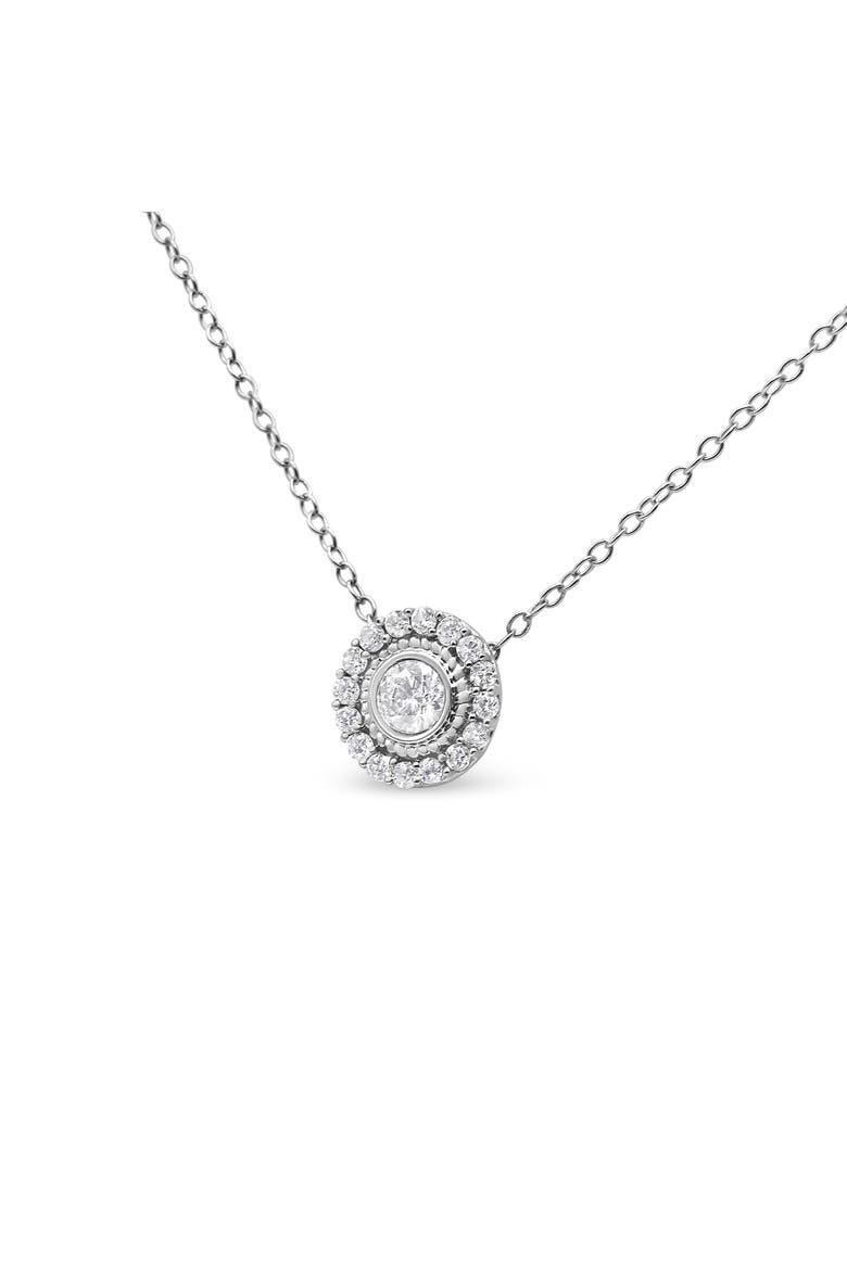 Silver 1/2 Cttw Round Diamond Halo Circle Pendant 18" Necklace, Alternate, color, White