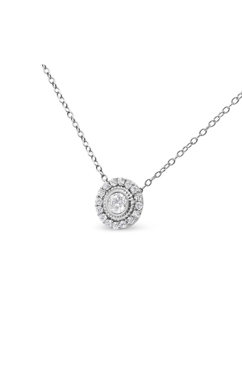 Haus of Brilliance Silver 1/2 Cttw Round Diamond Halo Circle Pendant 18" Necklace, Alternate, color, White