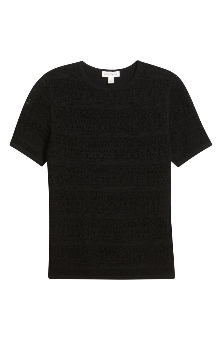 Nordstrom Pointelle Knit Crewneck Sweater, Main, color, Black