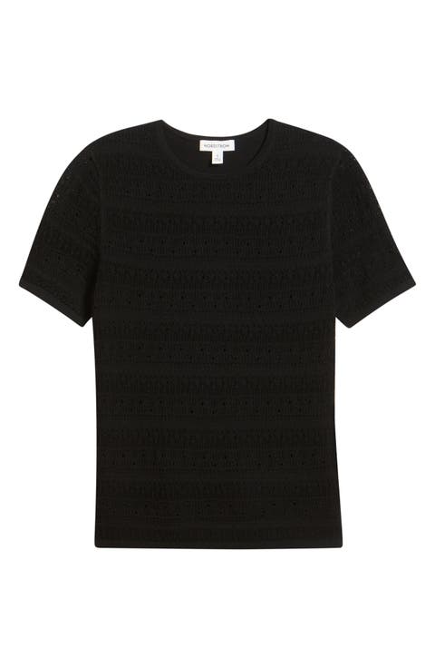 Pointelle Knit Crewneck Sweater