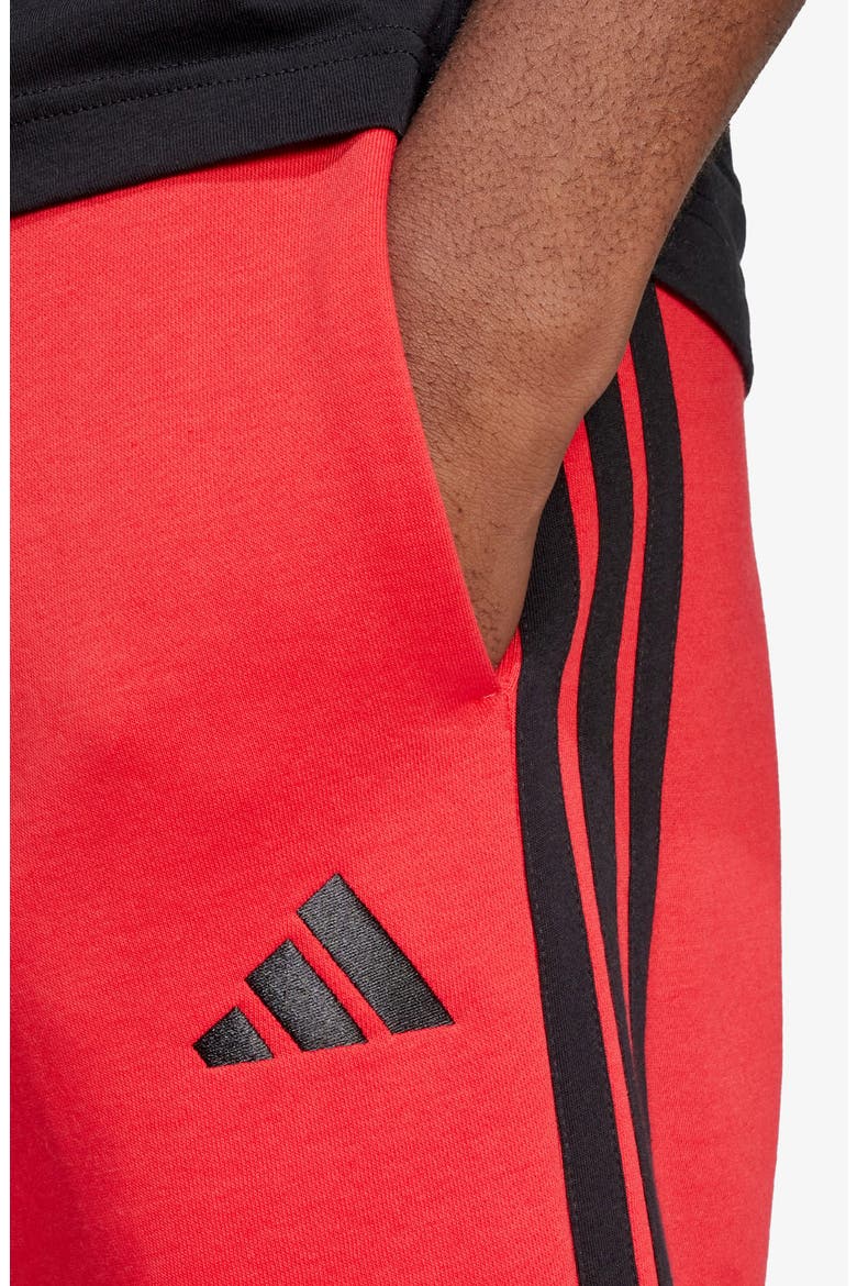 Essentials 3-Stripes Fleece Shorts, Alternate, color, PURE RUBY/ BLACK