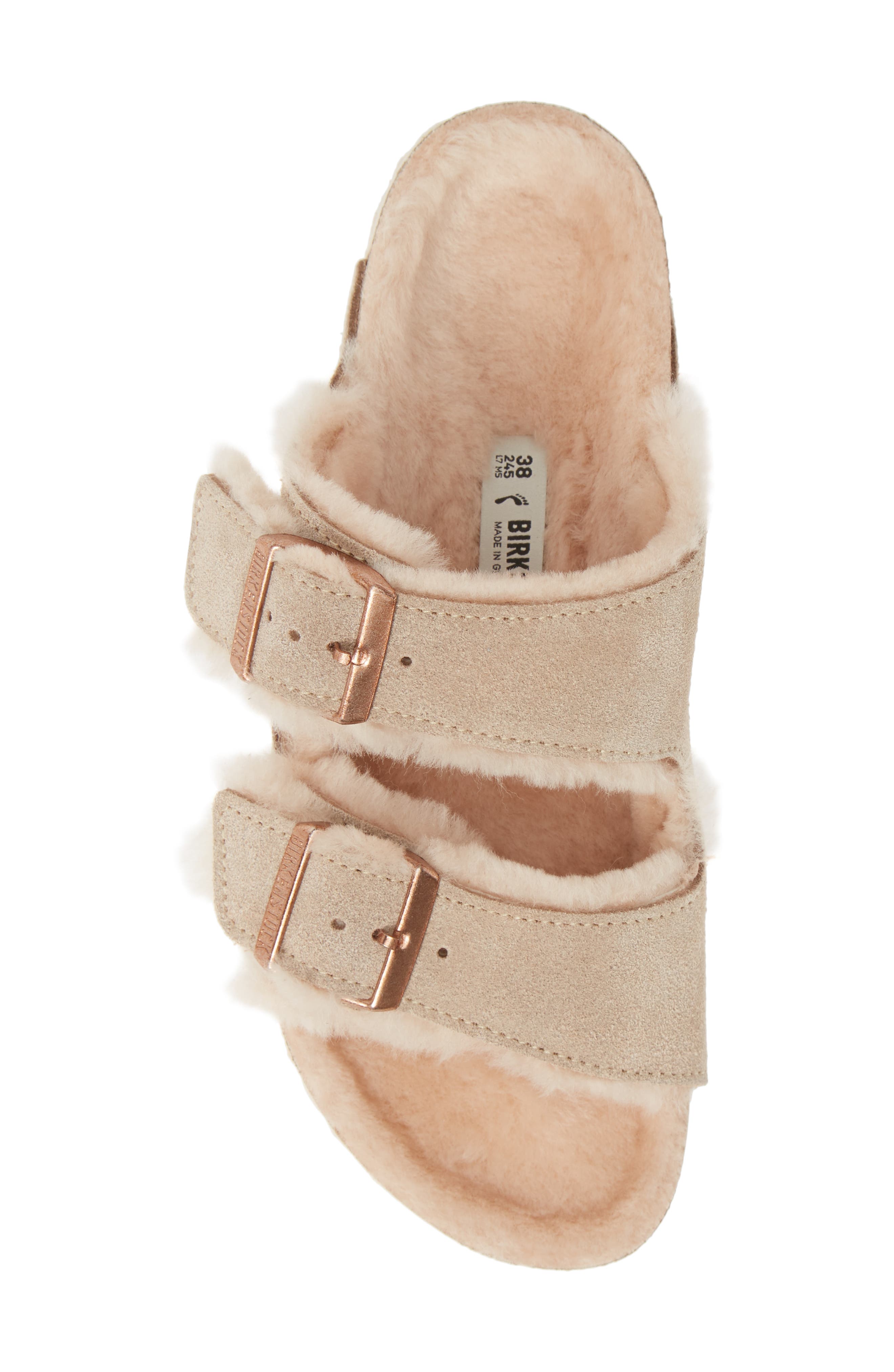 Arizona Genuine Shearling Slide Sandal, Alternate, color, NUDE SUEDE/ SHEARLING