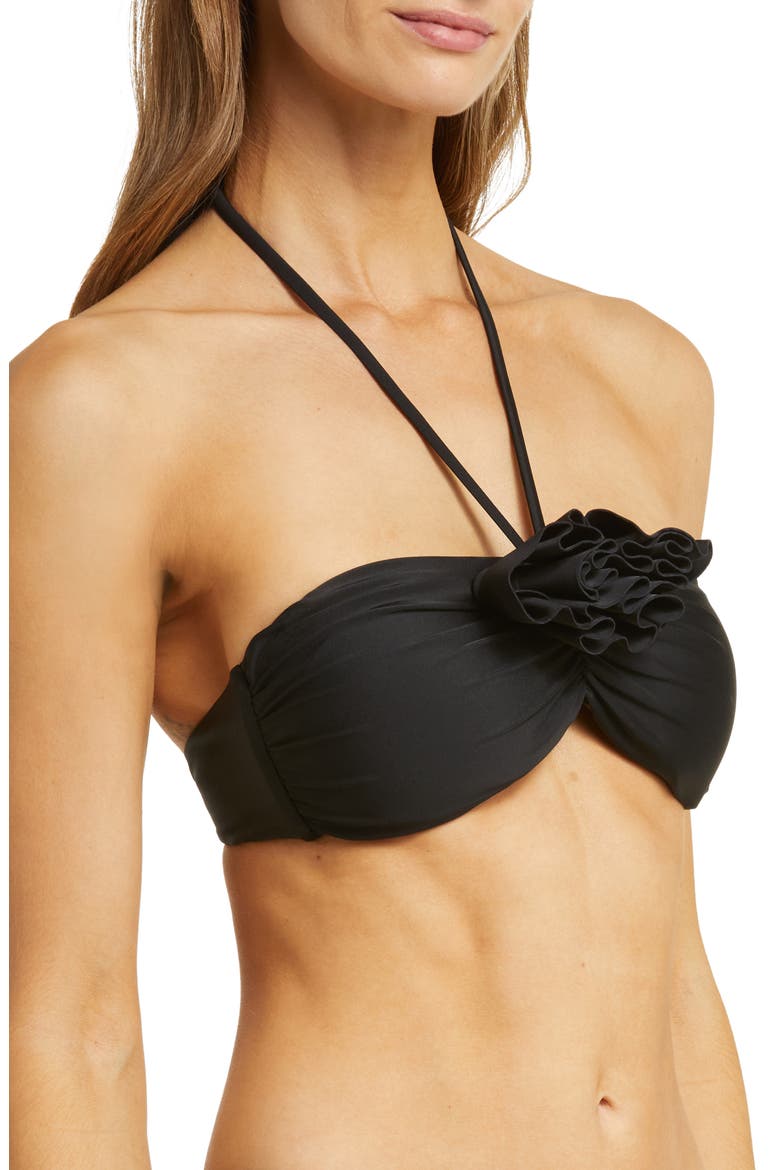 Ellen Rosette Halter Bikini Top, Alternate, color, BLACK