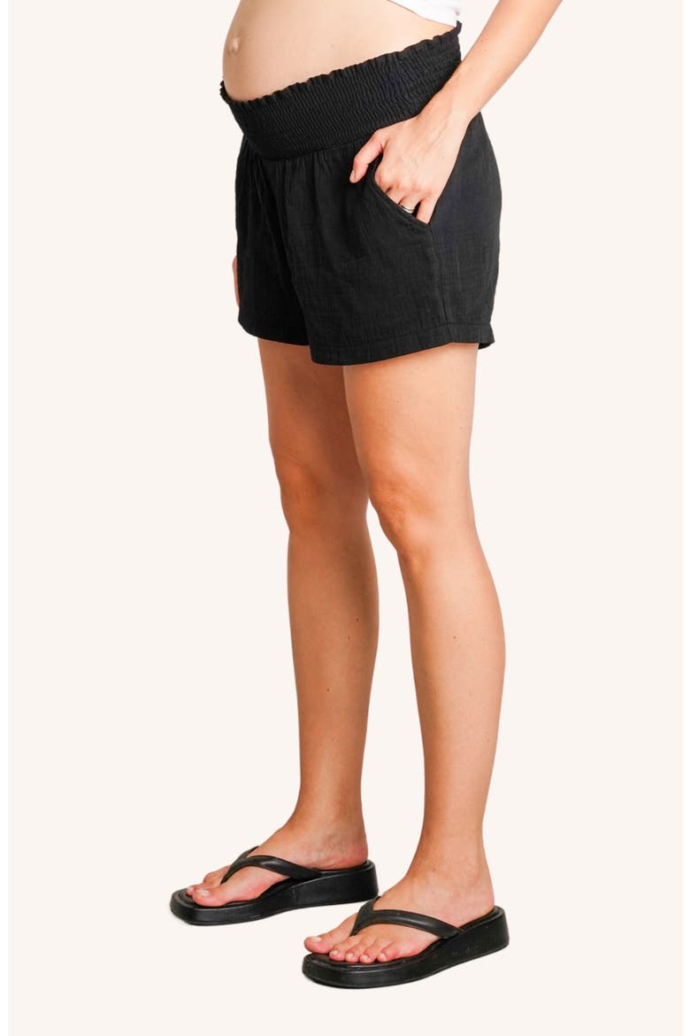 The Easy Smocked Maternity Shorts, Alternate, color, BLACK