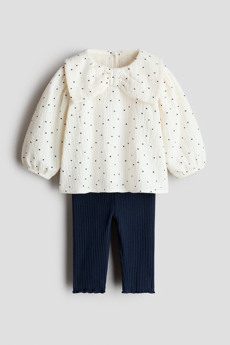 2-piece Blouse And Leggings Set, Alternate, color, White/hearts