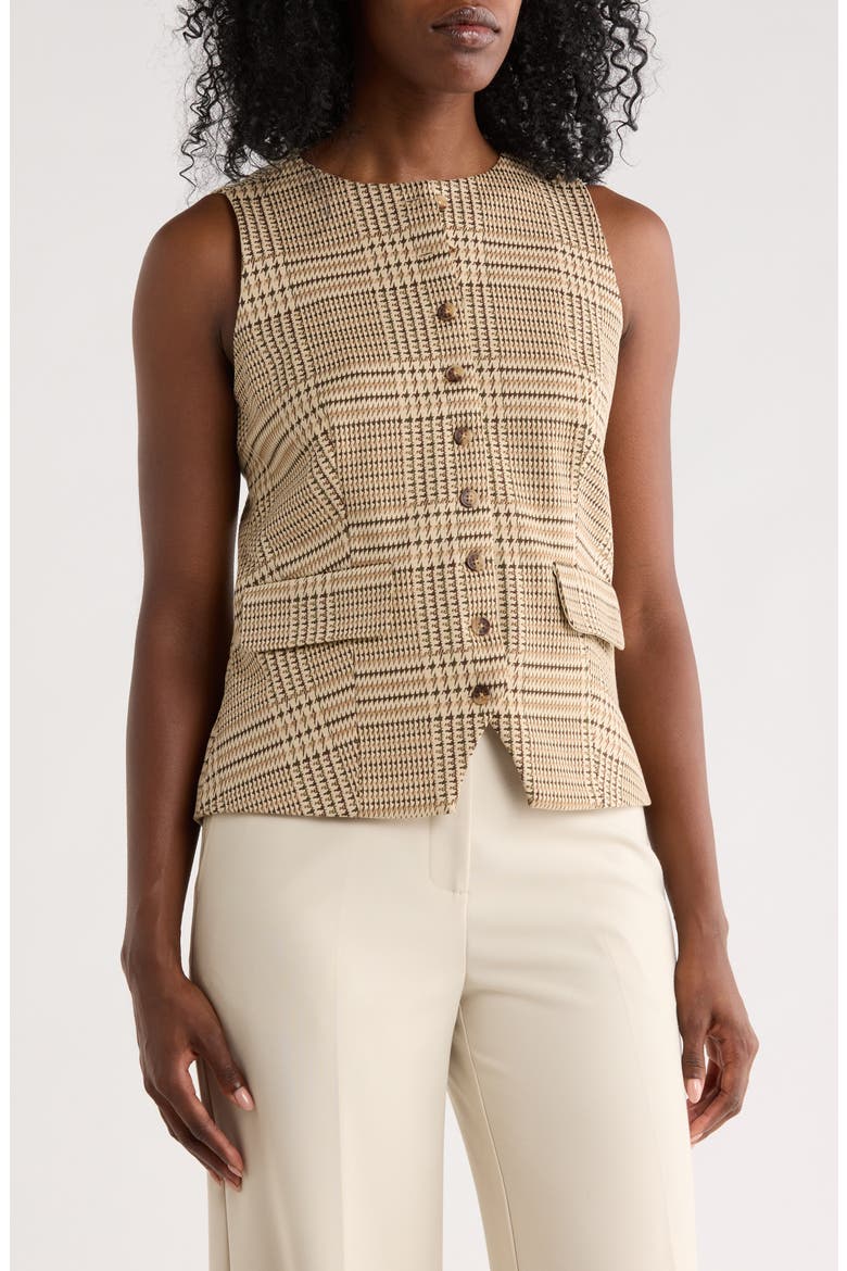 Plaid Houndstooth Vest, Main, color, BEIGE/ BROWN IVORY HOUNDSTOOTH