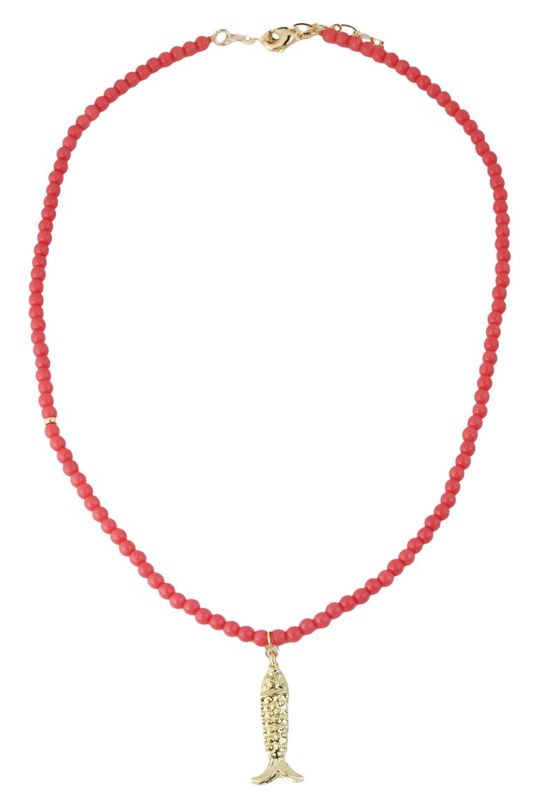 Coral Stone Fish Pendant Necklace, Main, color, PINK