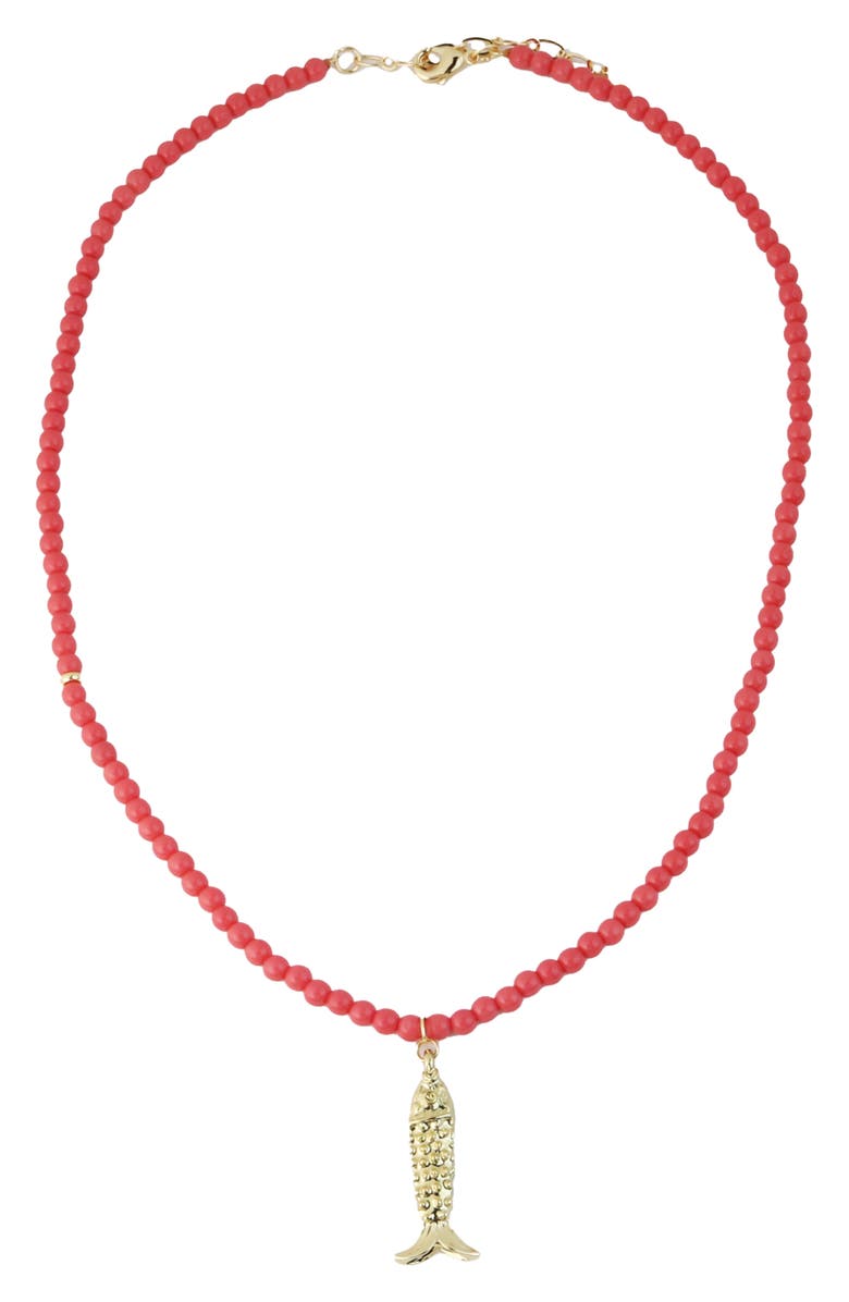 Panacea Coral Stone Fish Pendant Necklace, Main, color, Pink