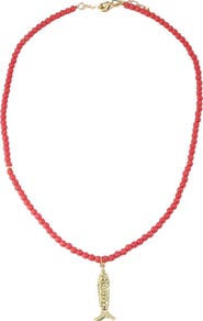 Panacea Coral Stone Fish Pendant Necklace