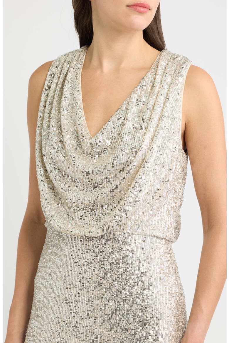 Sequin Cowl Neck Gown, Alternate, color, SILVER