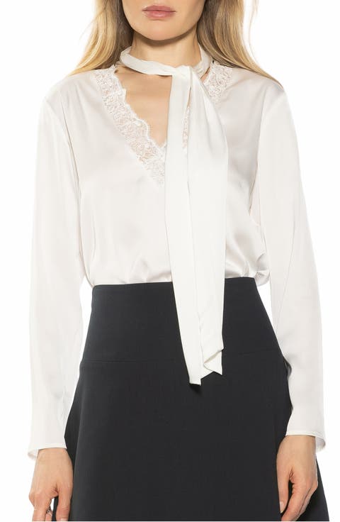 Vienne Lace Trim Tie Neck Blouse