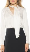 Alexia Admor Vienne Lace Trim Tie Neck Blouse