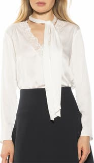 Alexia Admor Vienne Lace Trim Tie Neck Blouse