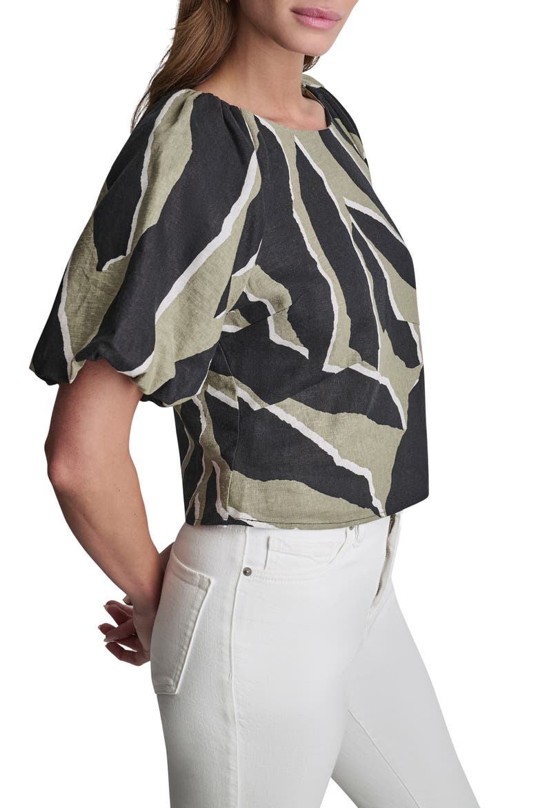 Abstract Print Puff Sleeve Linen Blend Top, Alternate, color, JUNGLE BLOCK
