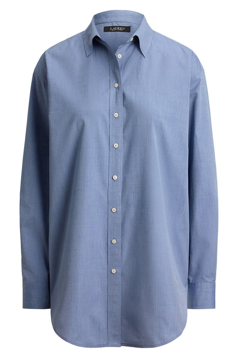 Cotton End-on-End Button-Up Shirt, Alternate, color, BLUE