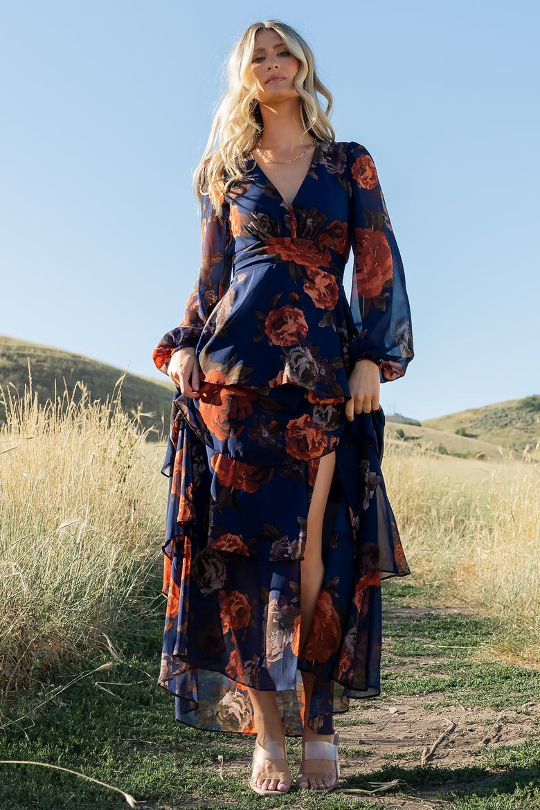 Mariella Tiered Maxi Dress, Alternate, color, Navy + Rust