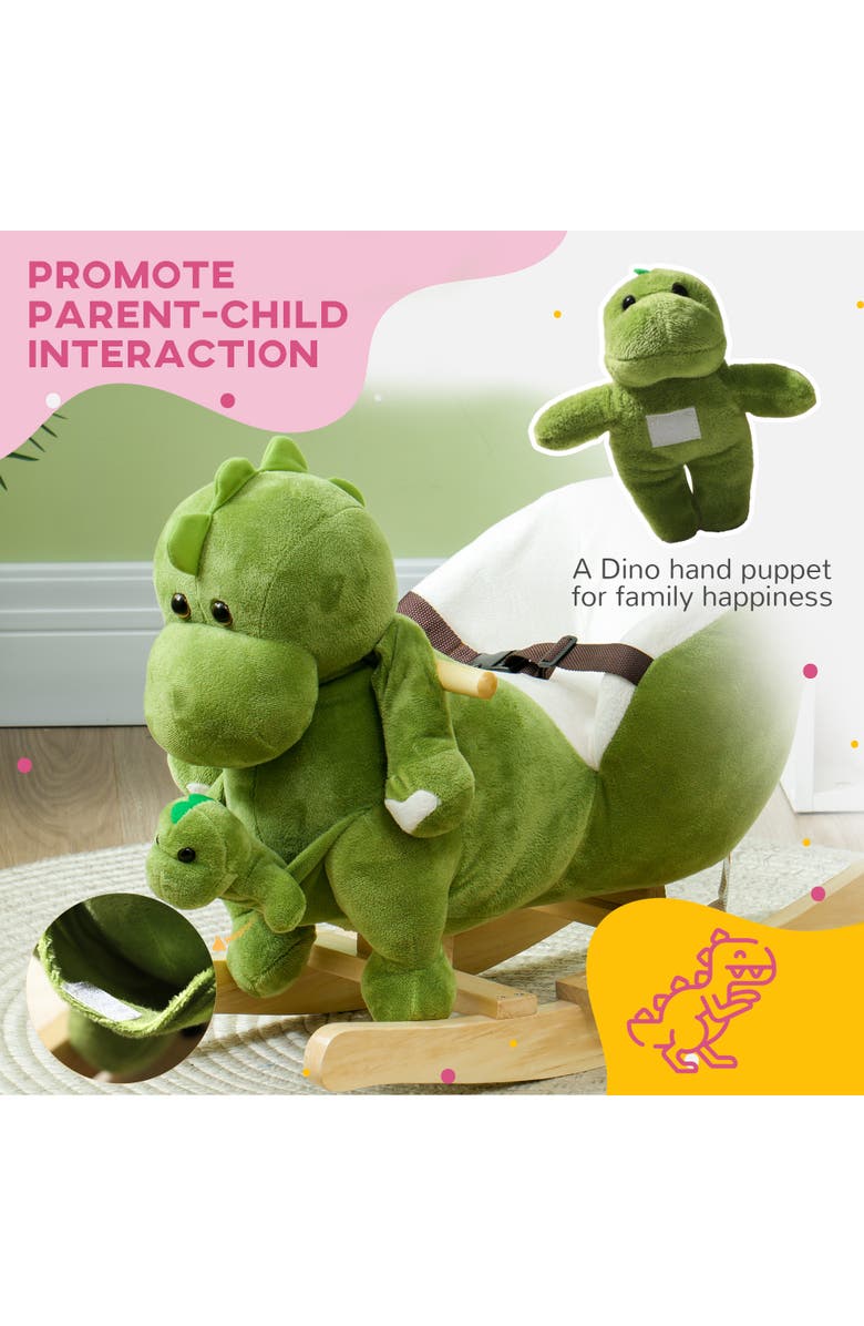 Qaba Toddler Plush Rocking Dinosaur, Seat Belt, 32 Songs, Hand Puppet, Alternate, color, Green