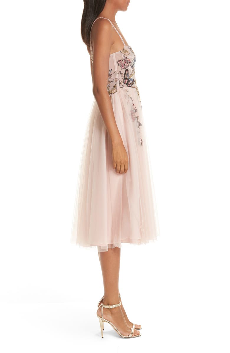 PatBO Patricia Bonaldi PatBO Beaded Floral Bustier Tea Length A-Line Dress, Alternate, color,