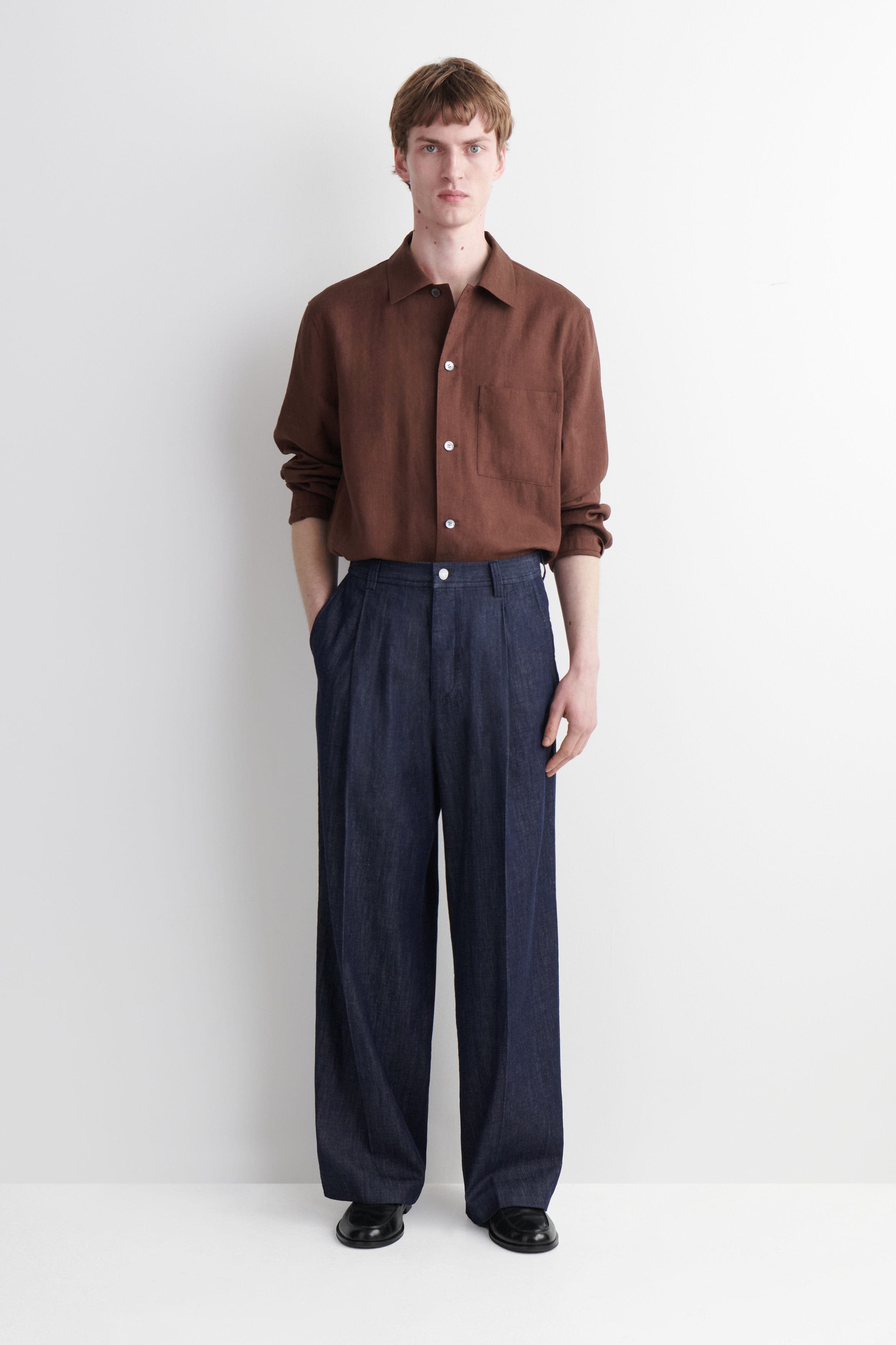 Pleated Wide-Leg Denim Pants - image 5