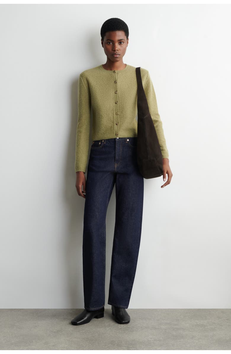 COS Zigzag-Knit Mohair-Blend Cardigan, Alternate, color, Green