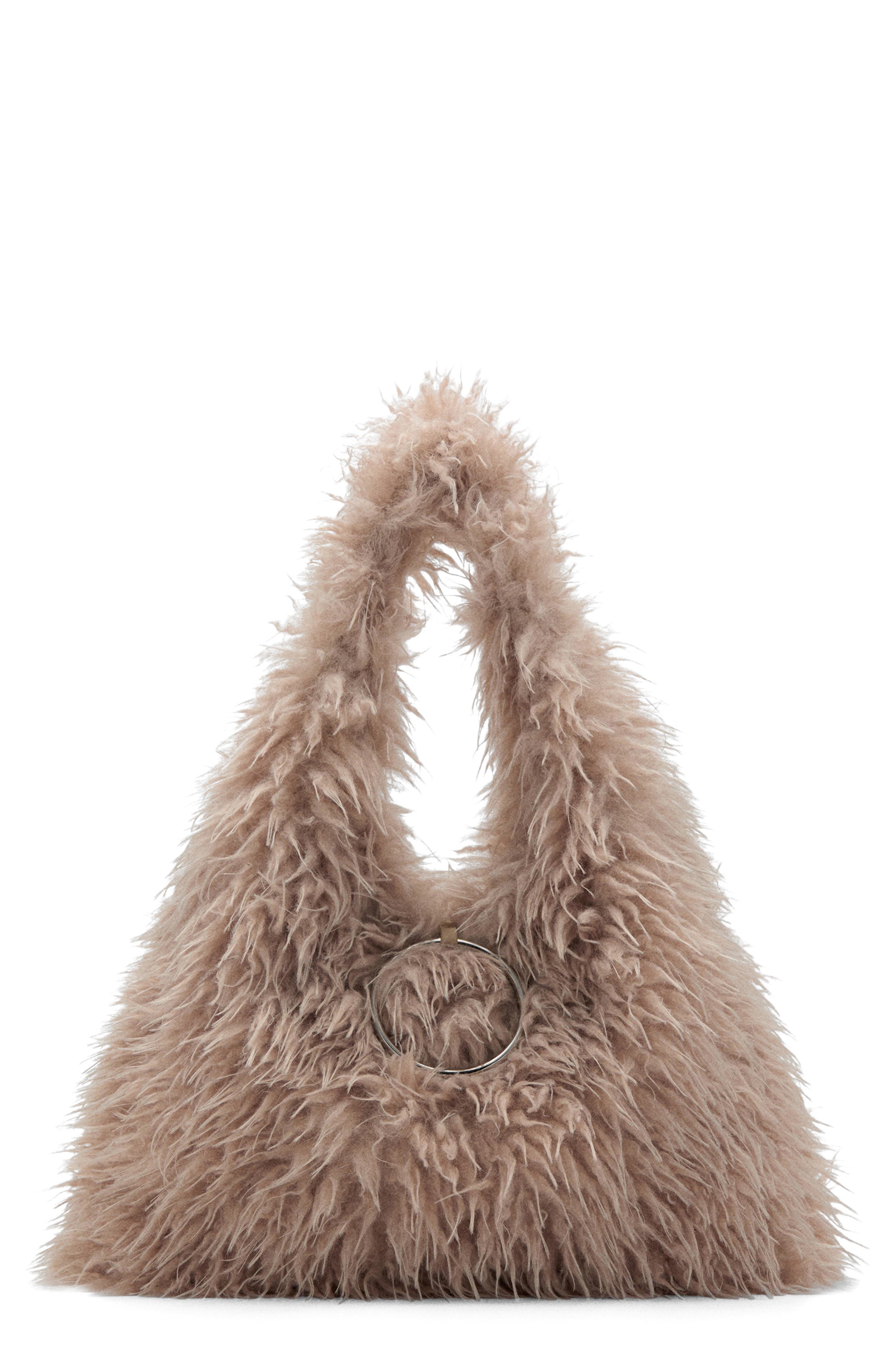 MANGO Faux Fur Hobo Bag, Main, color, 