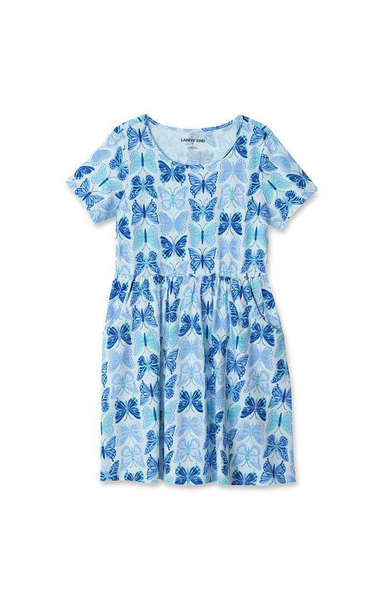 Lands
 End Girls Short Sleeve Gathered Waist Jersey Dress, Main, color, 