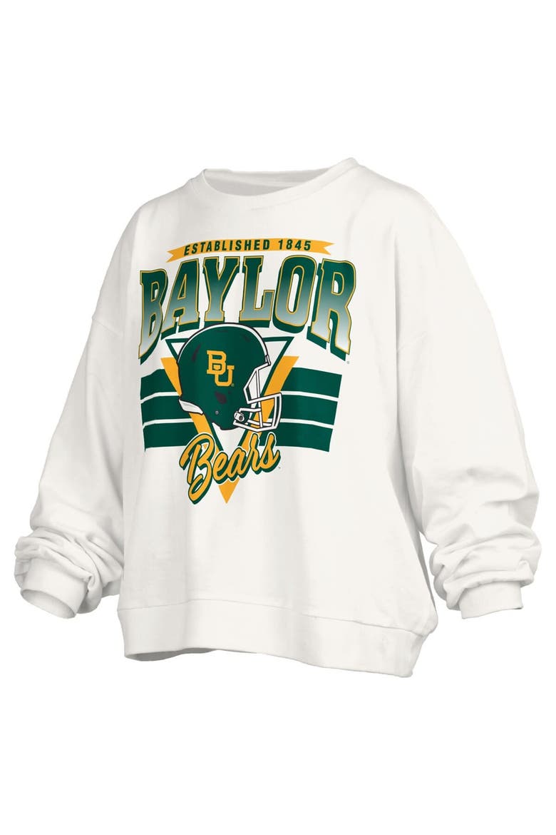 Women's Pressbox White Baylor Bears Oversized Janice Retro Waist-Length Pullover Sweatshirt, Alternate, color, White