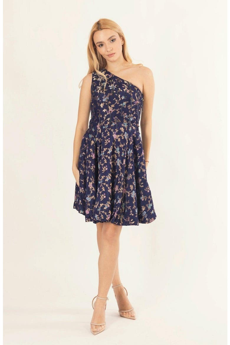 Azurine Blue One Shoulder Short Dress, Main, color, Blue