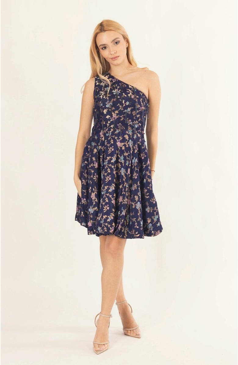 RAAS Azurine Blue One Shoulder Short Dress, Main, color, Blue