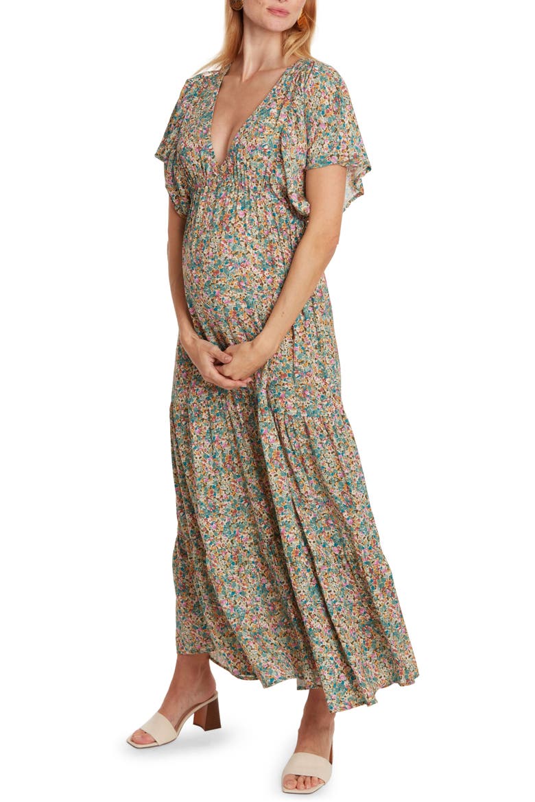 Victoria maternity and nursing maxi dress, Alternate, color, BEIGE MULTI