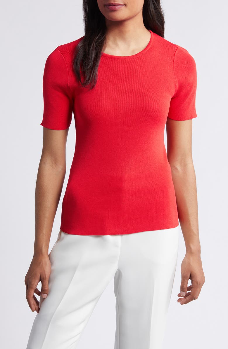 Tahari ASL Short Sleeve Sweater, Main, color, Grenadine