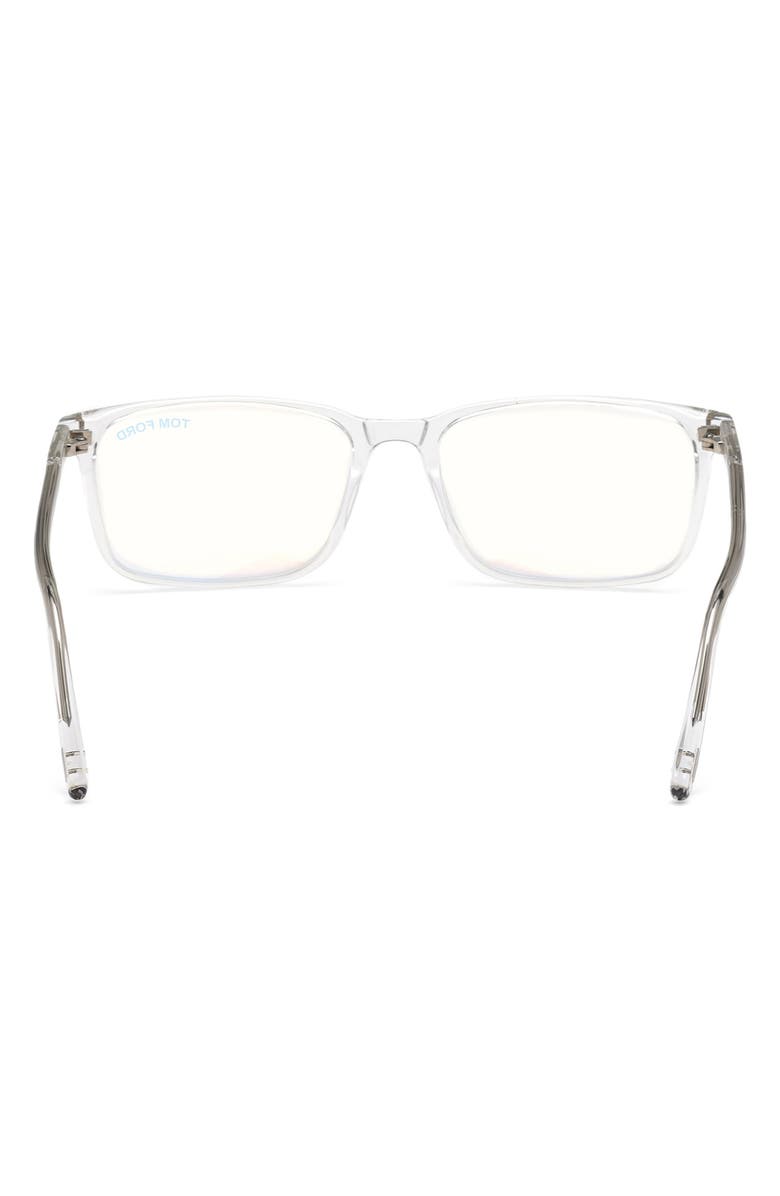 TOM FORD 56mm Rectangular Blue Light Blocking Optical Glasses, Alternate, color, Crystal Palladium / T Logo