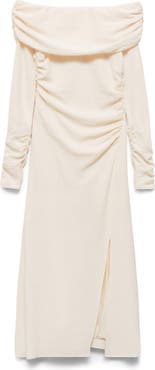 MANGO Off the Shoulder Long Sleeve Dress