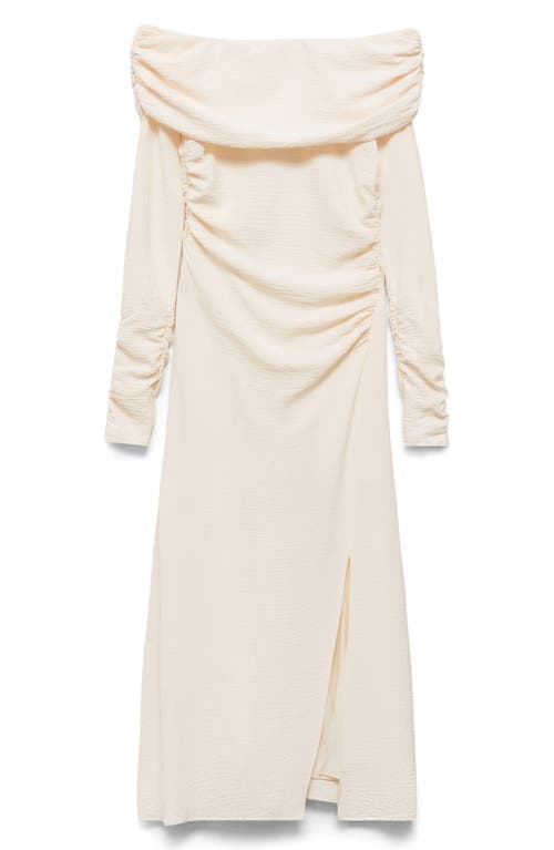 Mango Off The Shoulder Long Sleeve Dress In White