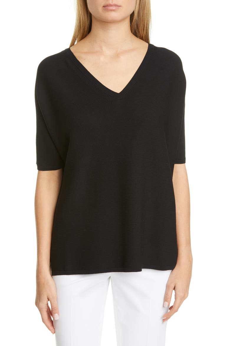 Dolman Sleeve Matte Crepe Sweater, Main, color, BLACK
