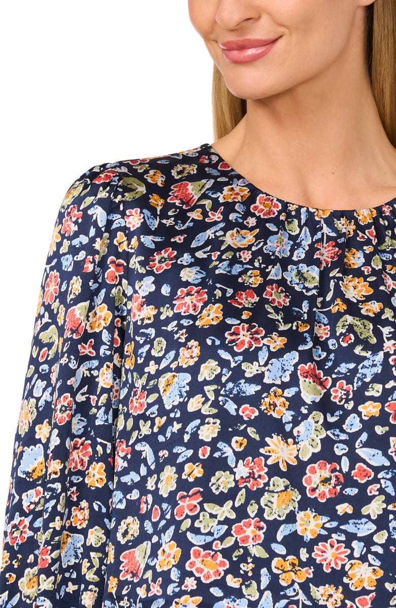 CeCe Floral Long Sleeve Satin Charmeuse Top, Alternate, color, 