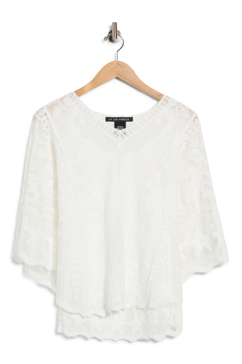 Butterfly Embroidered Poncho Top, Main, color, WHITE