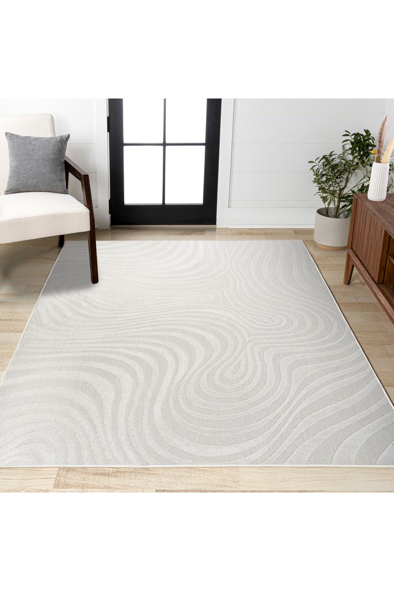 Maribo High-Low Abstract Groovy Striped Indoor/Outdoor Area Rug, Alternate, color, Cream/Ivory