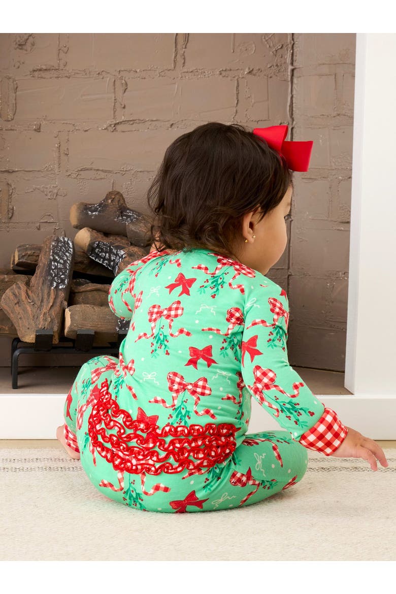 SoftSnooze Holiday Convertible Ruffle One Piece Pajama, Alternate, color, Mistlebows