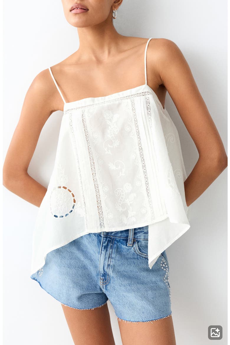 Floral Embroidered Lace Inset Top, Main, color, OFF WHITE