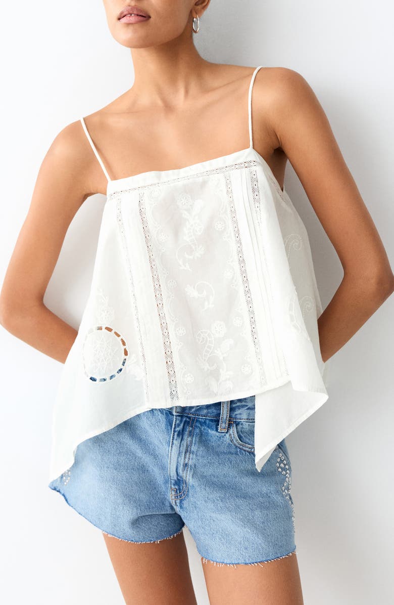 MANGO TEEN <p>Floral Embroidered Lace Inset Top</p>, Main, color, Off White