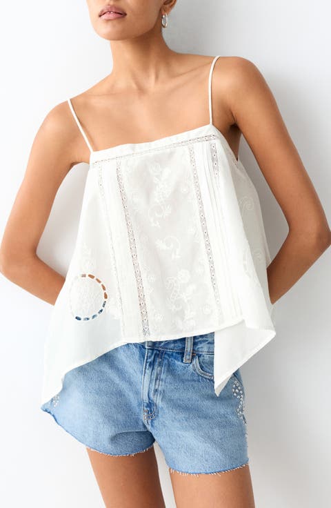<p>Floral Embroidered Lace Inset Top</p>