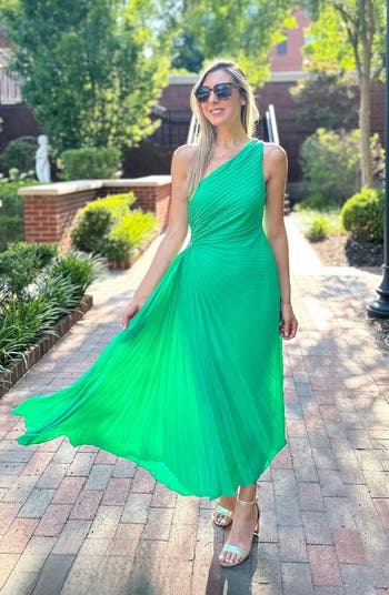 One Shoulder Pleat Midi Dress