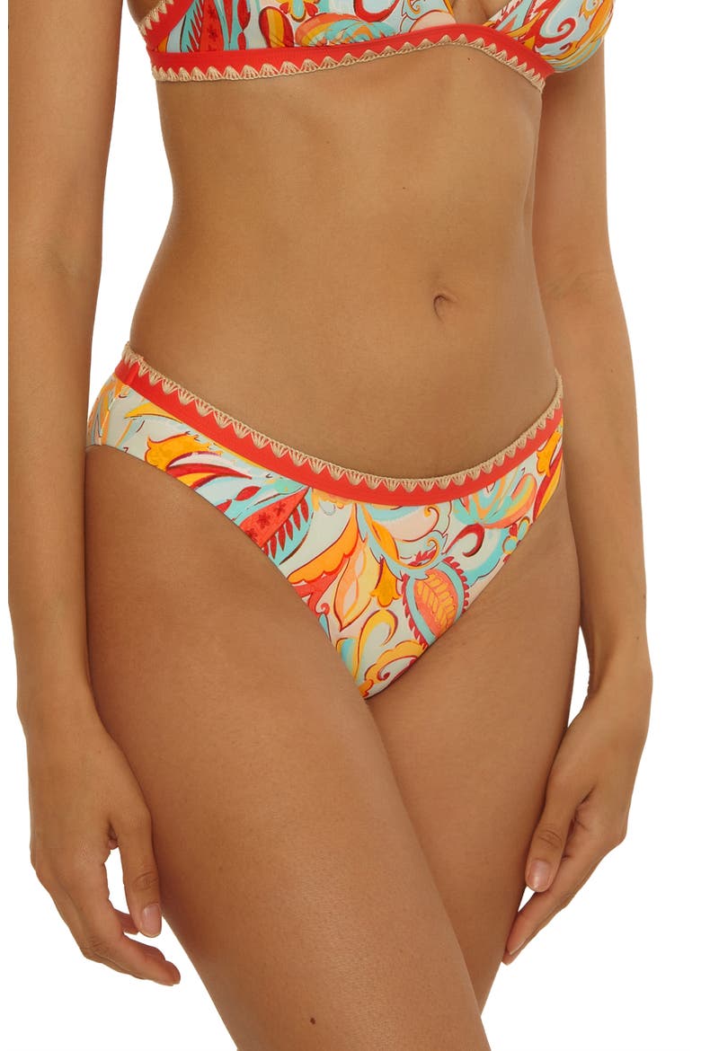 Phuket Embroidered Trim Hipster Bikini Bottoms, Alternate, color, ORANGE MULTI