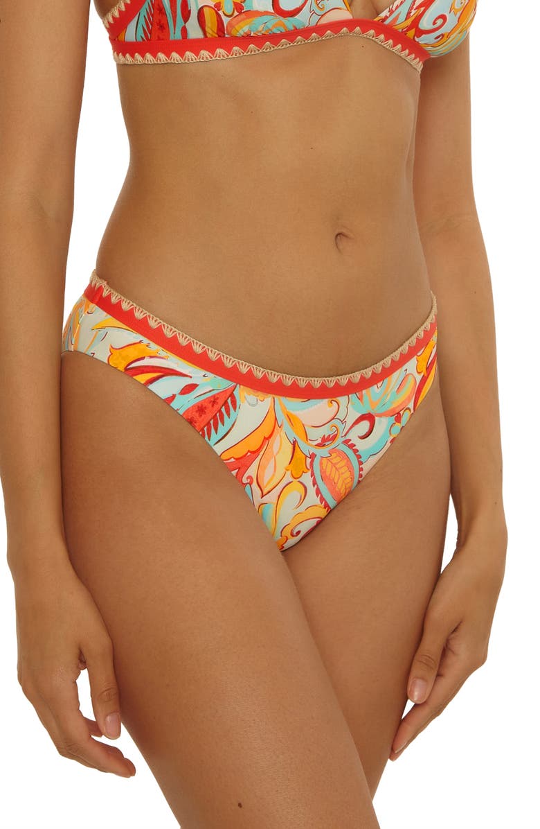 Lucky Brand Phuket Embroidered Trim Hipster Bikini Bottoms, Alternate, color, Orange Multi