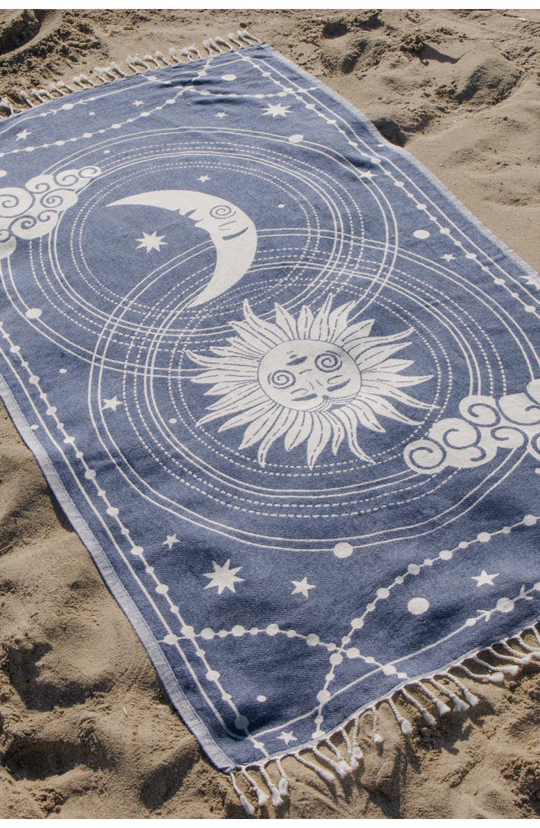 InfuseZen Celestial Sun and Moon Sand Resistant Organic Turkish Towel, Alternate, color, Navy