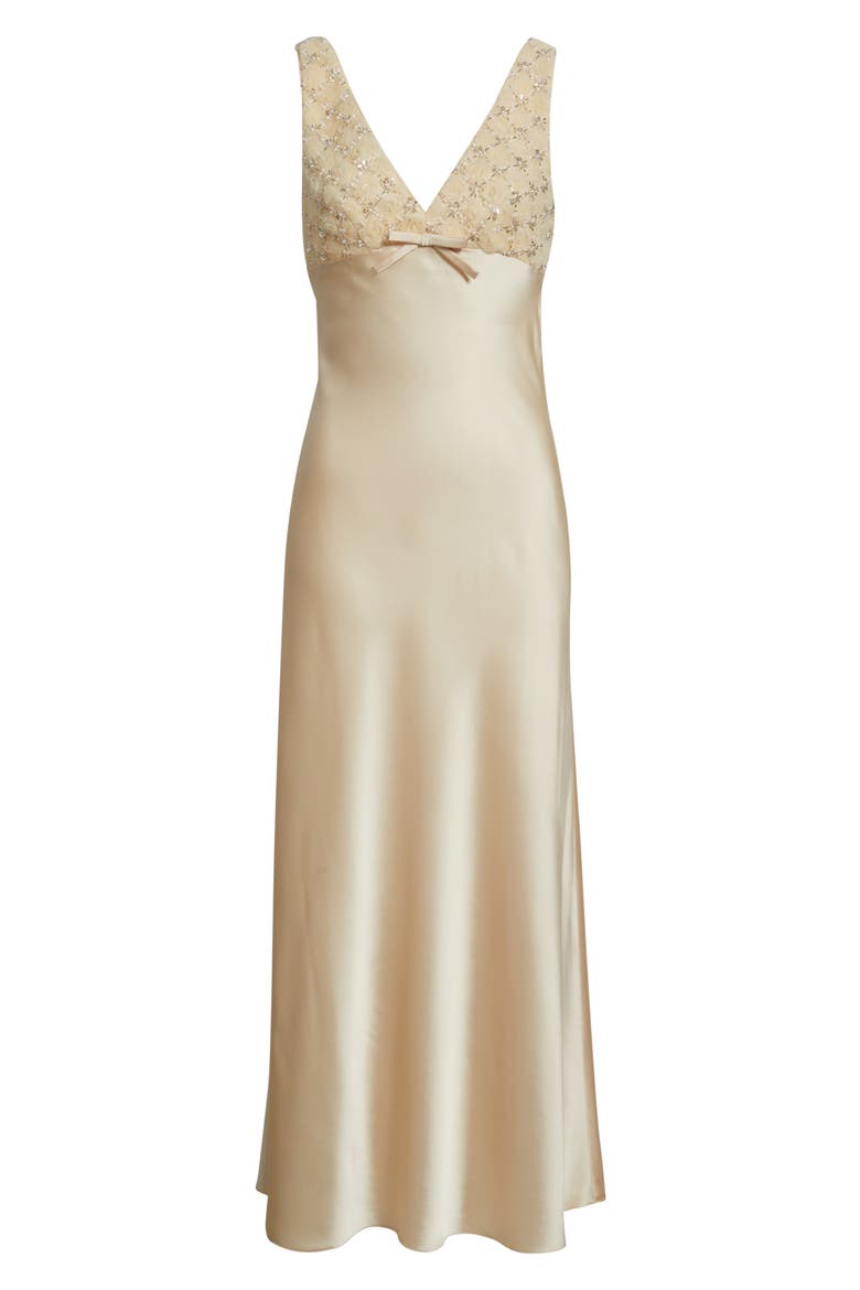 Serefina Beaded Sleeveless Satin Gown, Alternate, color, BUTTER