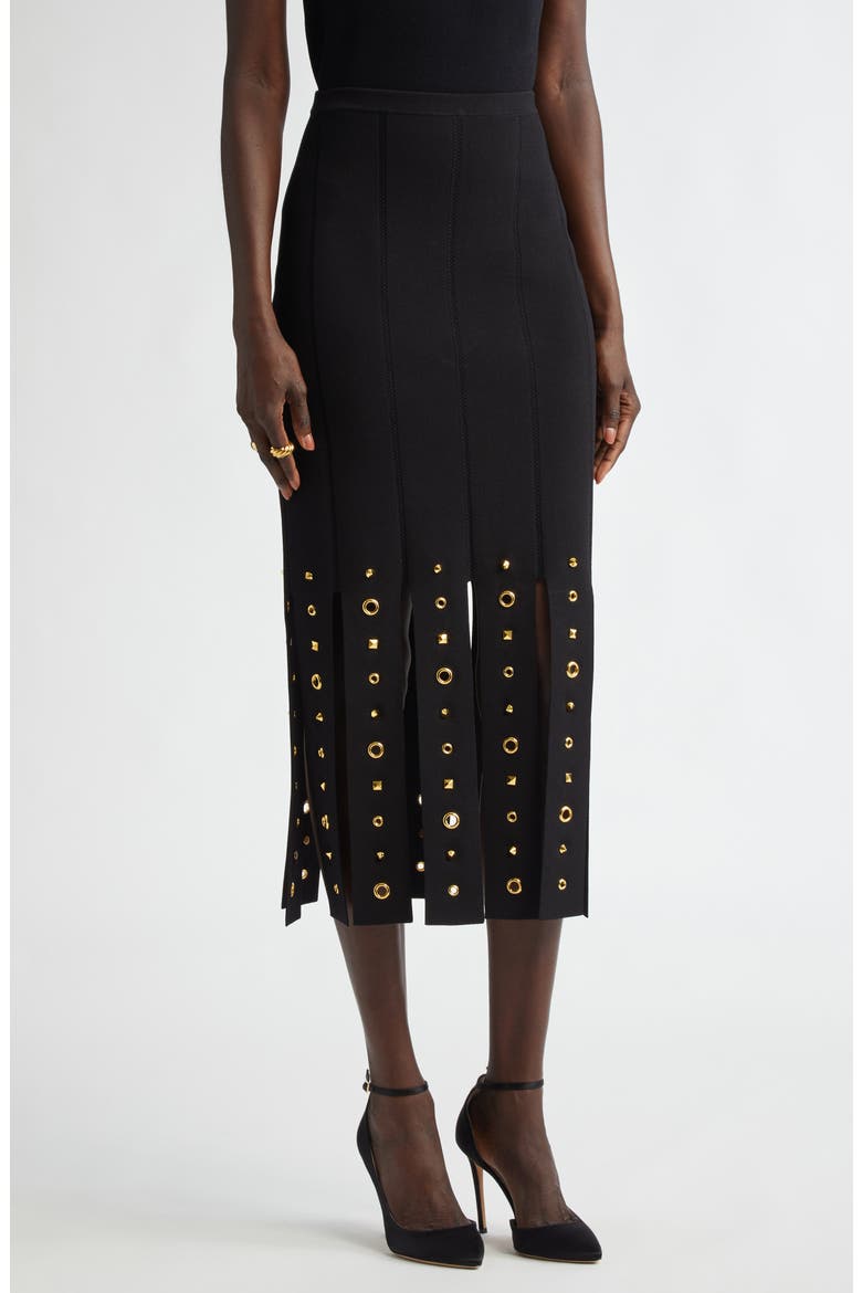 Grommet Studded Car Wash Knit Skirt, Main, color, BLACK