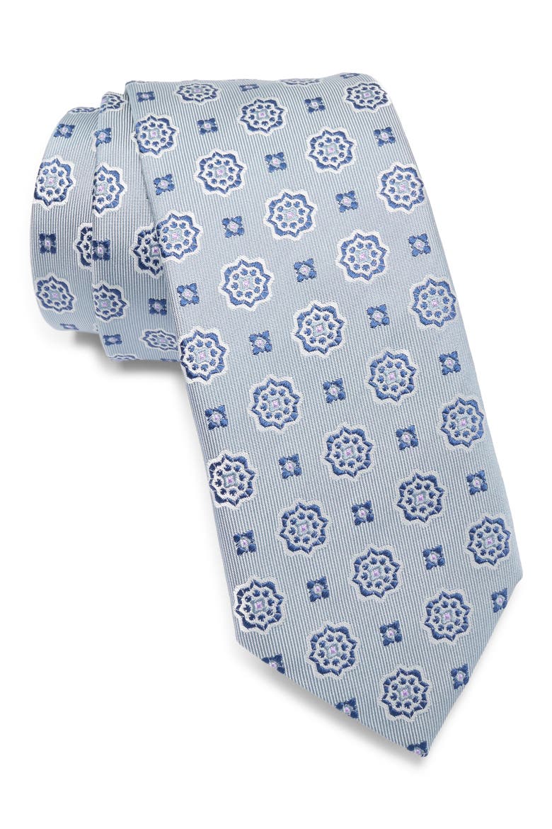 Medallion Silk Blend Tie, Main, color, OPEN GREY