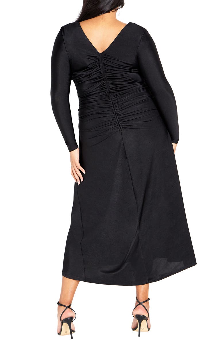 City Chic Avah Long Sleeve Ruched Dress, Alternate, color, Black